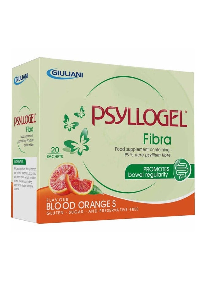 Psyllogel Fibra Psyllium Husk Fiber Sachets For Bowel Regularity, Blood Orange, Pack of 20's