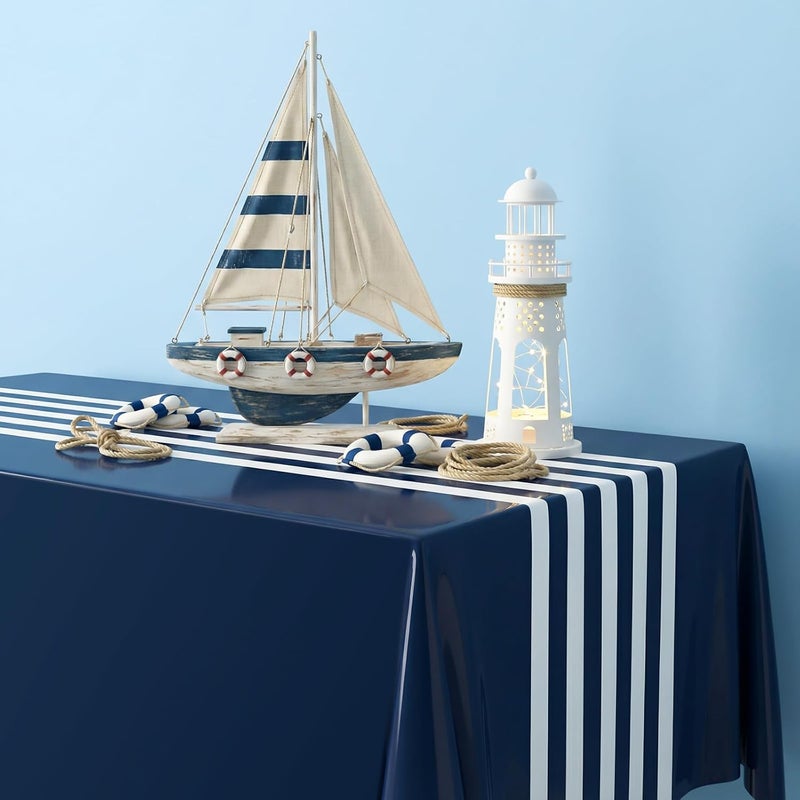 Oudain 6 Pcs Striped Tablecloth 108 x 54 Inch Disposable Plastic Table Cloth Waterproof Tablecloth Rectangle Table Cover for Birthday Wedding Bridal Party Supplies (Navy Blue White) - Image 4