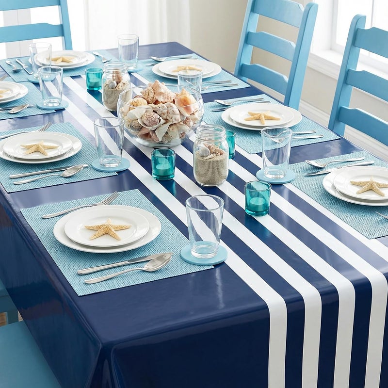 Oudain 6 Pcs Striped Tablecloth 108 x 54 Inch Disposable Plastic Table Cloth Waterproof Tablecloth Rectangle Table Cover for Birthday Wedding Bridal Party Supplies (Navy Blue White) - Image 5