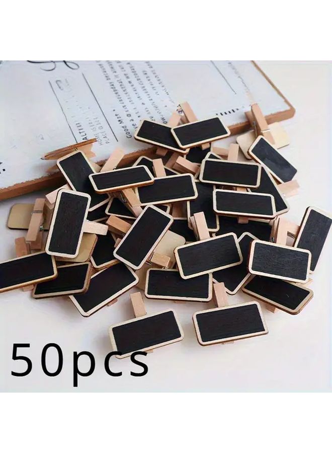 50 مشبك لوح أسود صغير معاد تدويره من الخشب بسطح لوح طباشير وإطار طبيعي - Image 1