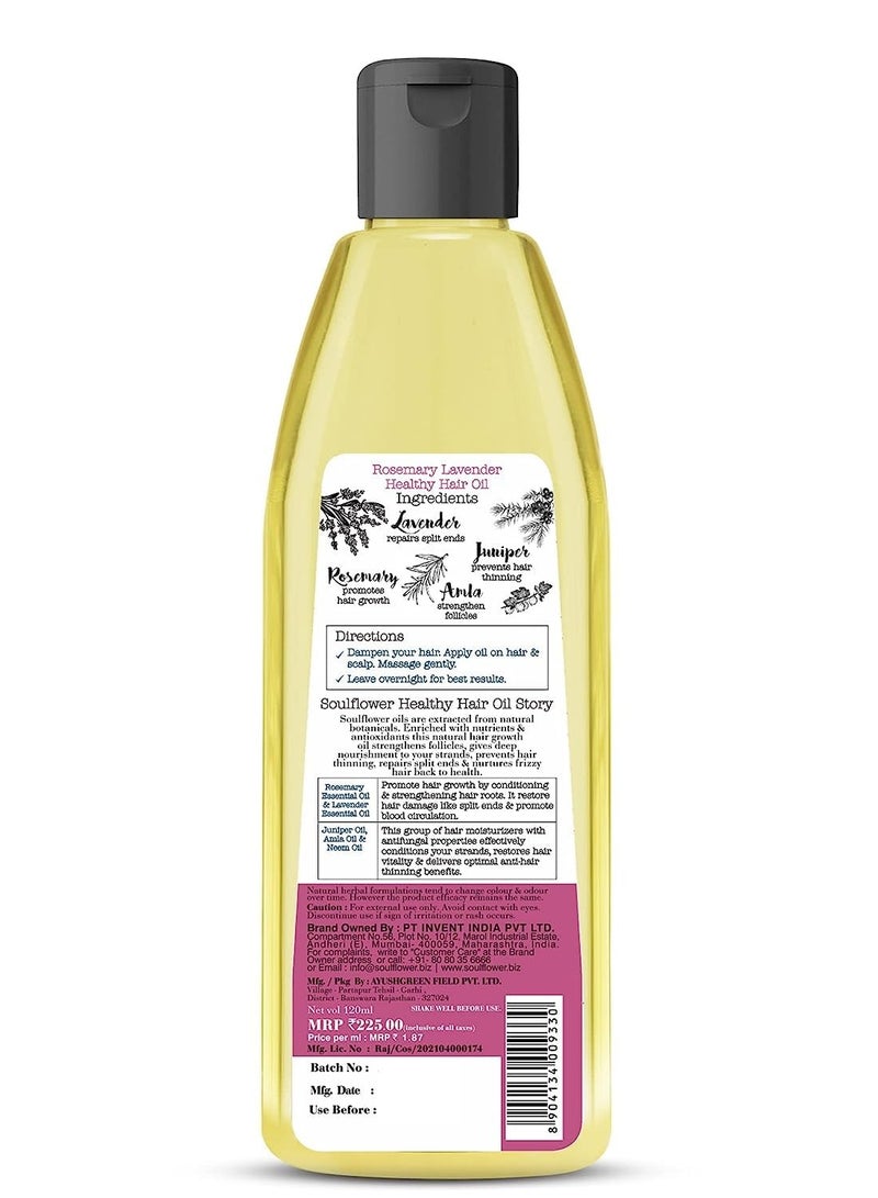 Soulflower Soulflower Rosemary Lavender Hair Oil For Healthy Hair, Scalp Nourishment, Hair Growth - 100% Pure & Natural Undiluted Cold Pressed Oil, 120Ml - Image 2