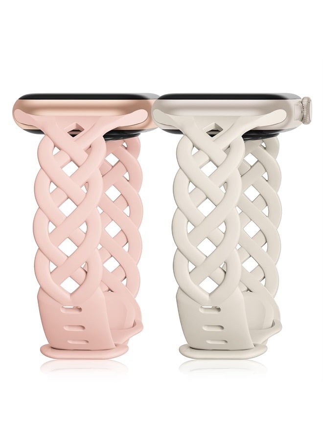 Bandiction Braided Silicone Bands Compatible with Apple Watch 38mm 40mm 41mm for Women, Slim Thin Narrow Hollow-out Replacement Strap Cute Wristbands Adjustable for iWatch Series SE 8/7/6/5/4/3/2/1 Women 2 Pack - Image 1