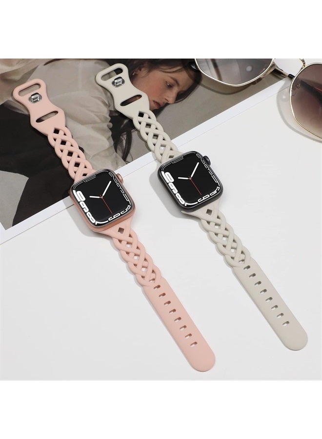 Bandiction Braided Silicone Bands Compatible with Apple Watch 38mm 40mm 41mm for Women, Slim Thin Narrow Hollow-out Replacement Strap Cute Wristbands Adjustable for iWatch Series SE 8/7/6/5/4/3/2/1 Women 2 Pack - Image 2