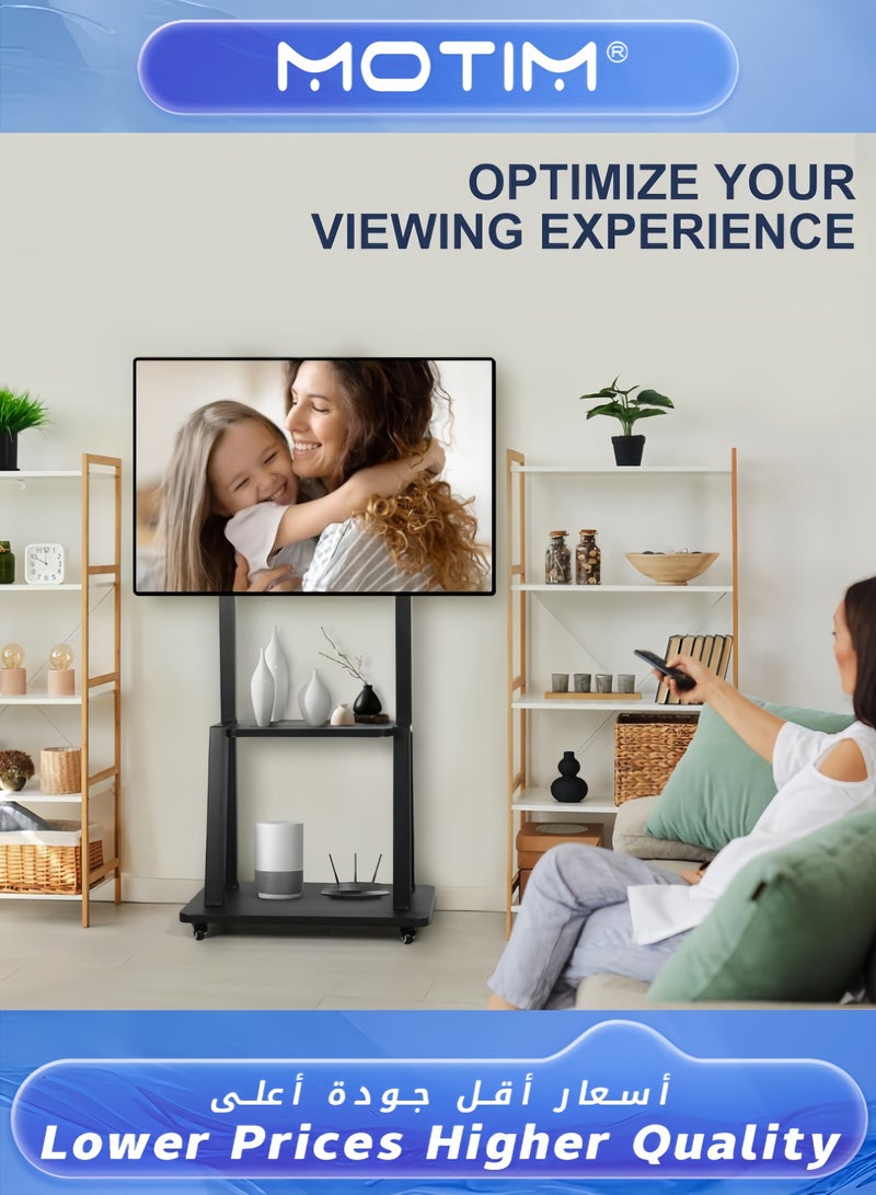 Motim Mobile TV Stand with Wheels Height Adjustable Rolling TV Cart for 32-75 inch Screens Universal Stand with Shelf (Max VESA 600x400mm) - Image 2