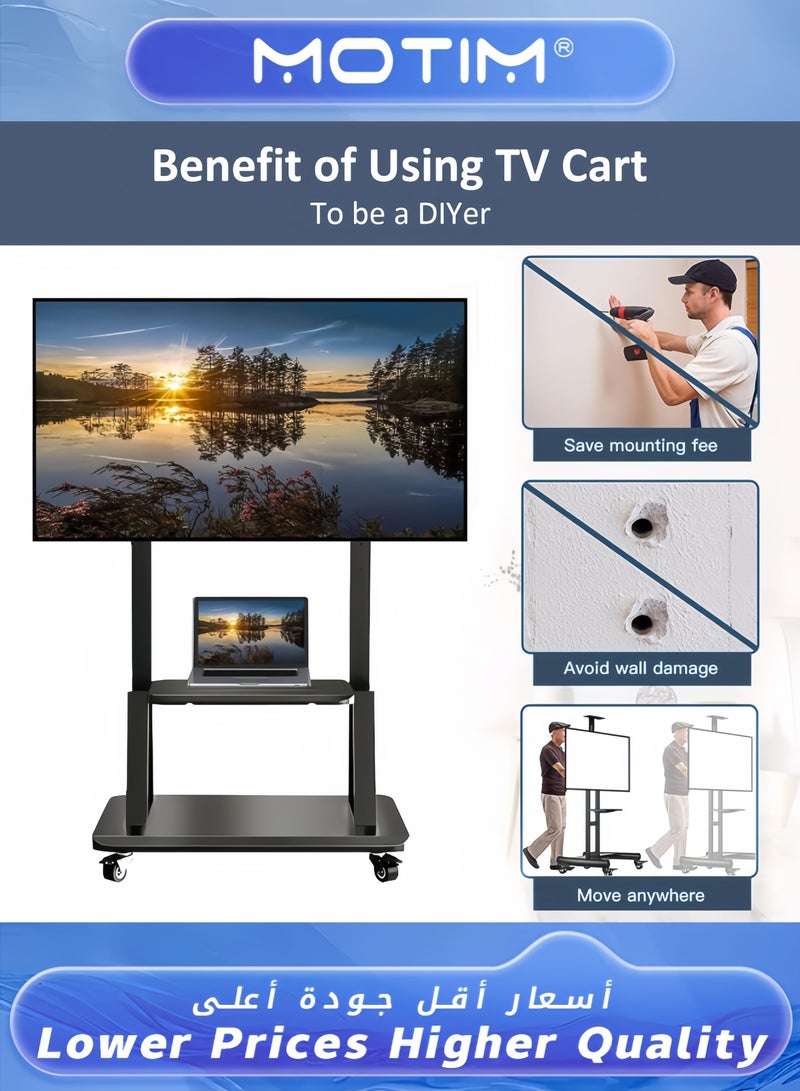 Motim Mobile TV Stand with Wheels Height Adjustable Rolling TV Cart for 32-75 inch Screens Universal Stand with Shelf (Max VESA 600x400mm) - Image 5