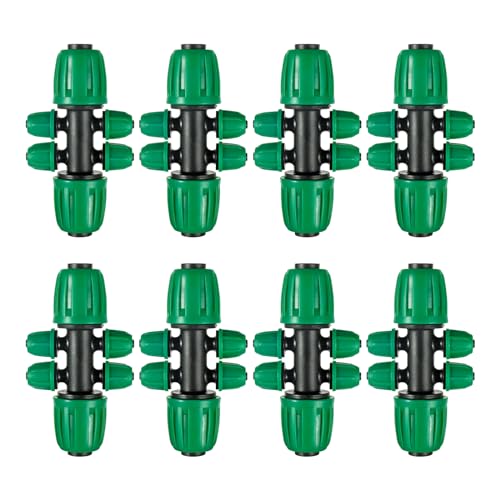 FULAIERGD 10 Pcs 1/2 to 1/4 inch Garden Hose Tubing Irrigation Fittings,6-Way Anti-Leak 1/2'' to 1/4'' Locked Barbed Drip Irrigation Tee Connectors (1/2"IDx0.6-0.63"OD) 1/2'' to 1/4'' Irrigation Tubing Fitting - Image 1
