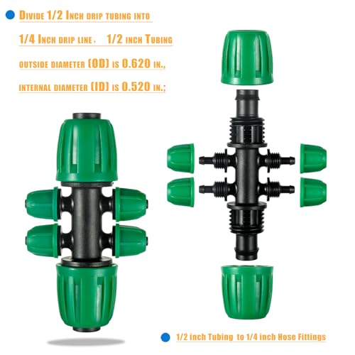 FULAIERGD 10 Pcs 1/2 to 1/4 inch Garden Hose Tubing Irrigation Fittings,6-Way Anti-Leak 1/2'' to 1/4'' Locked Barbed Drip Irrigation Tee Connectors (1/2"IDx0.6-0.63"OD) 1/2'' to 1/4'' Irrigation Tubing Fitting - Image 2
