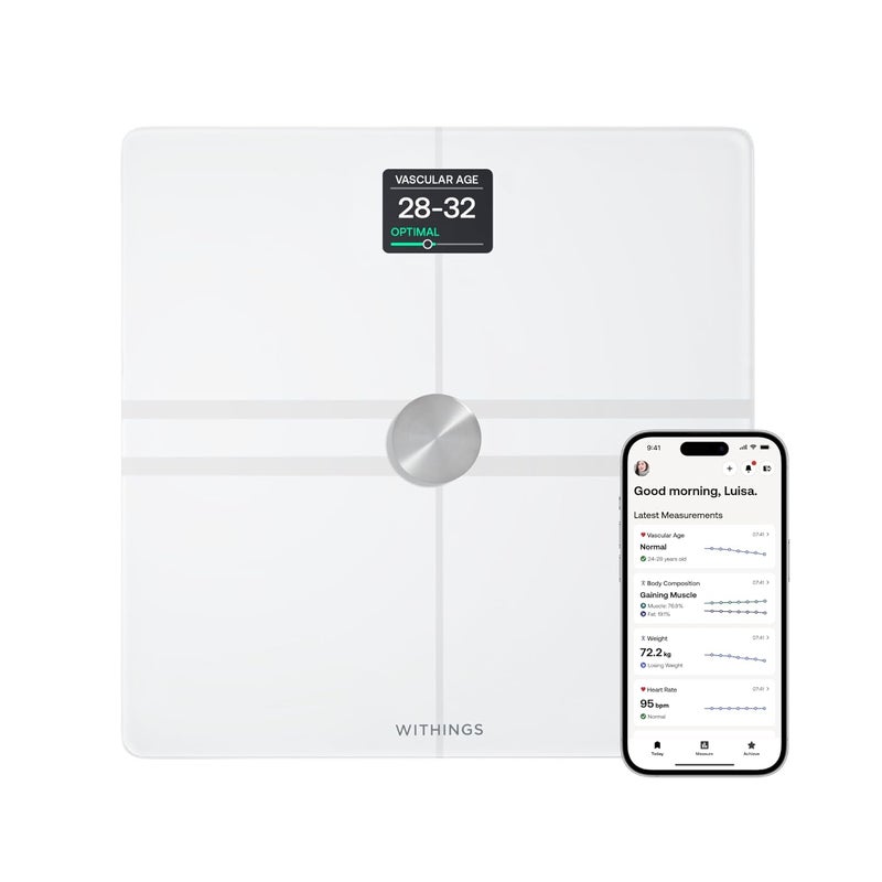 Withings Body Comp WiFi Bath Scale with Full Body Analysis (Weight, Body Fat/Muscle Fat/Body Fat, Water) and Cardio Tracking, Personal Scale, Up to 8 Users - Image 1