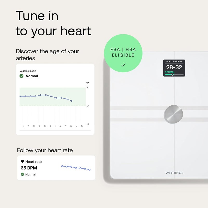 Withings Body Comp WiFi Bath Scale with Full Body Analysis (Weight, Body Fat/Muscle Fat/Body Fat, Water) and Cardio Tracking, Personal Scale, Up to 8 Users - Image 3
