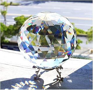HD H&D Clear Cut Crystal Glass Ball, 100mm Translucent Faceted Gazing Ball, Crystal Sphere Prisms Suncatcher Home Hotel - Image 1
