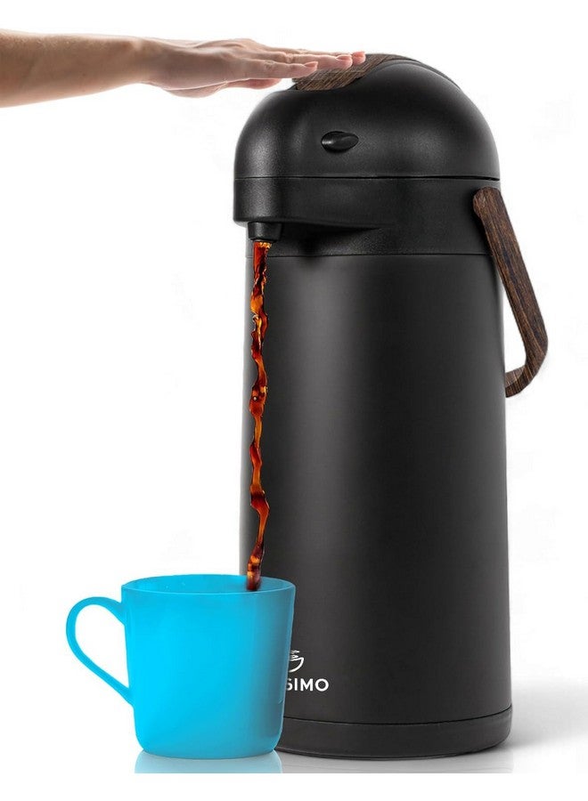 Cresimo إبريق قهوة حراري 101 أونصة مع حواف خشبية، يحافظ على حرارة القهوة لمدة 12 ساعة وباردة لمدة 36 ساعة - إبريق من الفولاذ المقاوم للصدأ الممتاز للسوائل الساخنة، سهل الاستخدام بيد واحدة للمكتب، المنزل، الحفلات، وعاء هواء متين - Image 1