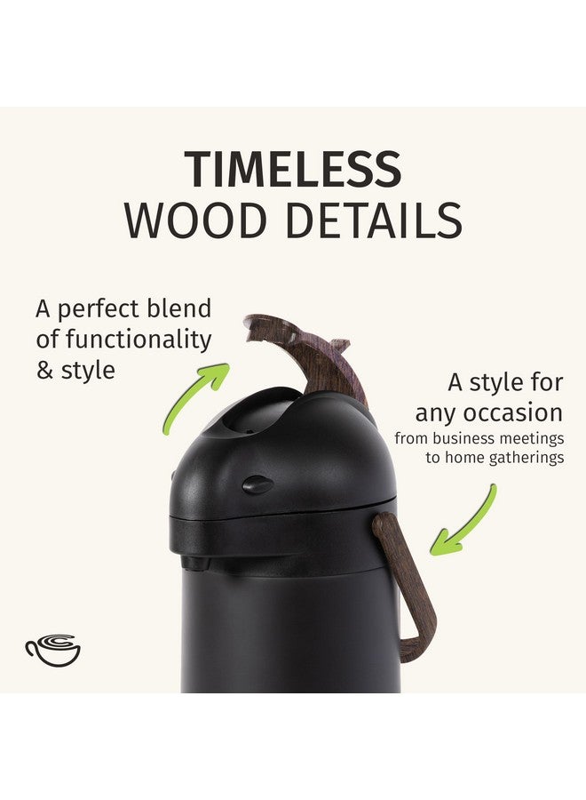 Cresimo إبريق قهوة حراري 101 أونصة مع حواف خشبية، يحافظ على حرارة القهوة لمدة 12 ساعة وباردة لمدة 36 ساعة - إبريق من الفولاذ المقاوم للصدأ الممتاز للسوائل الساخنة، سهل الاستخدام بيد واحدة للمكتب، المنزل، الحفلات، وعاء هواء متين - Image 2