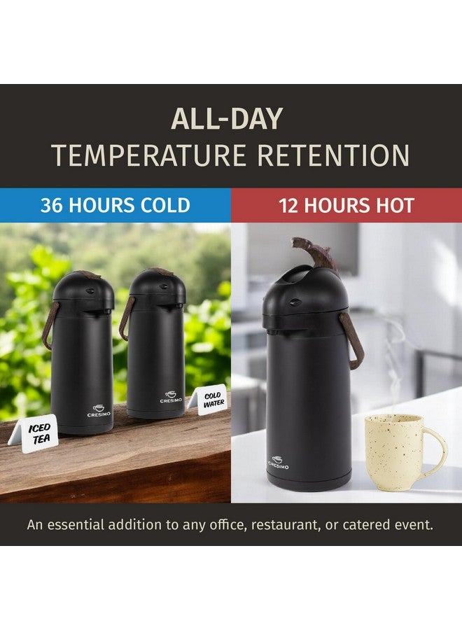 Cresimo إبريق قهوة حراري 101 أونصة مع حواف خشبية، يحافظ على حرارة القهوة لمدة 12 ساعة وباردة لمدة 36 ساعة - إبريق من الفولاذ المقاوم للصدأ الممتاز للسوائل الساخنة، سهل الاستخدام بيد واحدة للمكتب، المنزل، الحفلات، وعاء هواء متين - Image 3