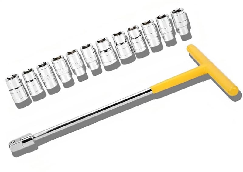 GIZMO 13 Pieces T-Spanner Set, Vehicle Car T Shaped Handle Wrench Spanner with 8-19mm 1/2 Socket Tool Set - Image 2