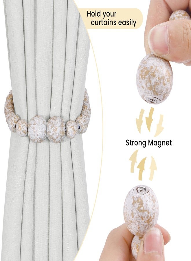 KLOGTSIND Magnetic Curtain Tiebacks, 2 Pack Curtain Holdbacks for Draperies, Wood Bead Curtain Tiebacks, Elegant Curtain Tie Backs for Bedroom Decor, Boho Room Decor, Nursery Decor, Farmhouse Decor - Image 2