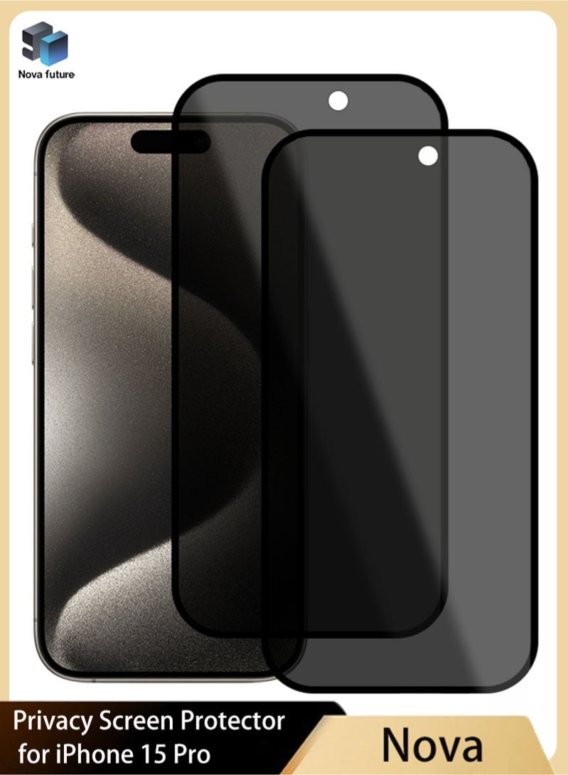 Nova future (2 Pcs) Case Privacy Screen Protector for iPhone 15 Pro 2023 9H Anti Spy Dark Tempered Glass Screen Film Guard for iPhone 15 Pro 6.1 Inch 2023 Case Friendly Bubble Free - Image 1