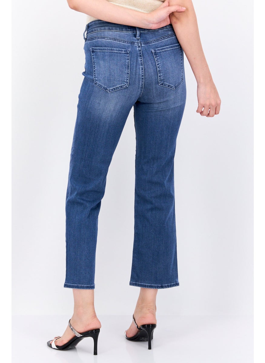 NYDJ - Women Washed Stretchable Wide Leg Denim Jeans, Blue - Image 1