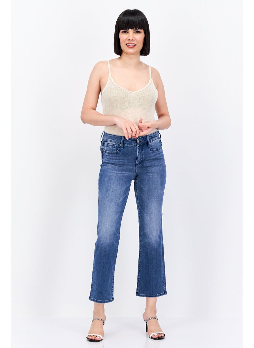 NYDJ - Women Washed Stretchable Wide Leg Denim Jeans, Blue - Image 1