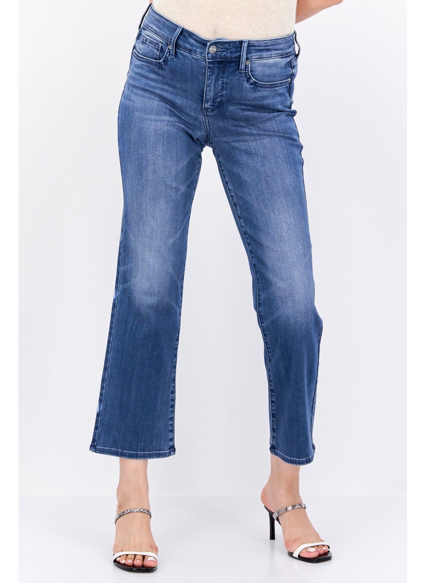 NYDJ - Women Washed Stretchable Wide Leg Denim Jeans, Blue - Image 1