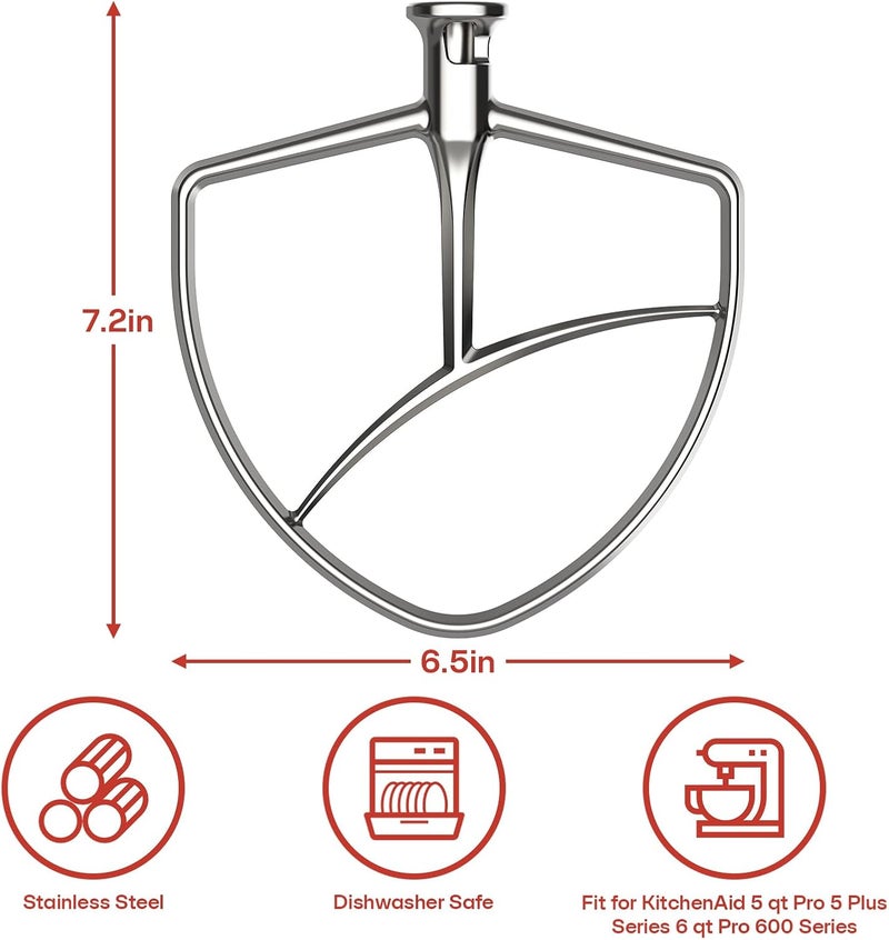 Cofun Paddle Attachment for Kitchenaid Mixer, Stainless Steel Flat Beater for KitchenAid 5Plus/6 Qt Bowl-Lift Stand Mixers, Stainless Steel Attachments for Kitchen Aid Stand Mixers, Dishwasher Safe - Image 2