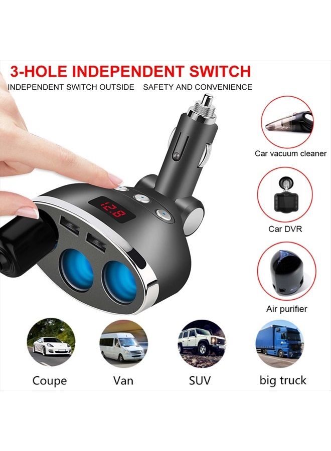 Jinserta Car Charger,120W 3-Socket Cigarette Lighter Power Adapter DC Splitter 3.1A Dual USB Car Charger 12/24V with LED Voltage Display for Smartphone - Image 3