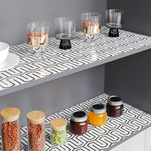 Ash  Roh Ash & Roh Plastic Anti-Slip Place Mat Waterproof Geometric EVA Liners For Kitchen Cabinets, Drawers, Tables-Food Grade, Textured, Washable, Multipurpose Shelf Mats (White Maze, 45 X 500) - Image 3