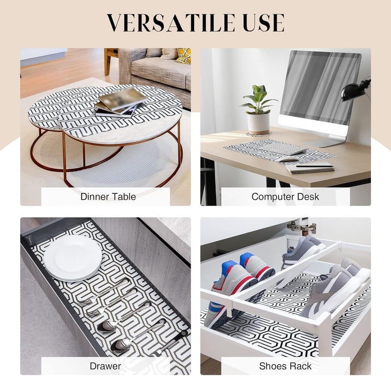 Ash  Roh Ash & Roh Plastic Anti-Slip Place Mat Waterproof Geometric EVA Liners For Kitchen Cabinets, Drawers, Tables-Food Grade, Textured, Washable, Multipurpose Shelf Mats (White Maze, 45 X 500) - Image 2