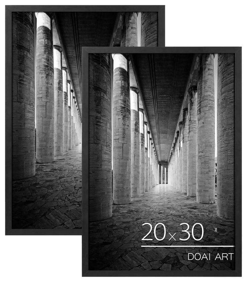 إطار DOAI ART 20x30 أسود عبوة 2 إطار ملصق أو إطار صورة 20x30 مع زجاج أكريليك عالي الدقة للتعليق الأفقي أو العمودي على الحائط إطار 20x30 مقاوم للخدش وآمن وفني لإطار صورة كبير