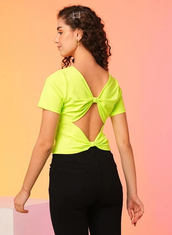 globus Globus Neon Green Bow Detail Styled Back Crop Top