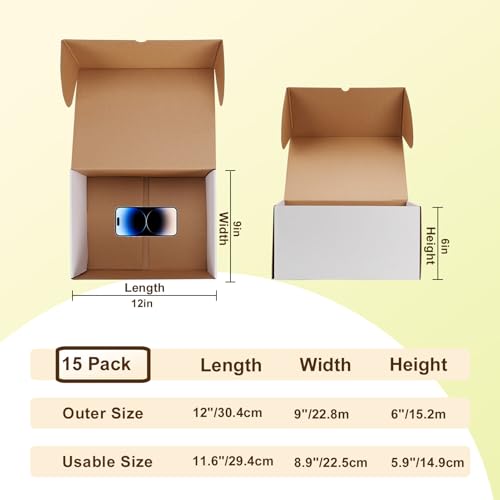 WIFTREY 12x9x6 inches White Shipping Boxes pack of 15, Corrugated Cardboard Boxes 12 x 9 x 6 for Packaging Small Business, Moving, Mailing - Image 2
