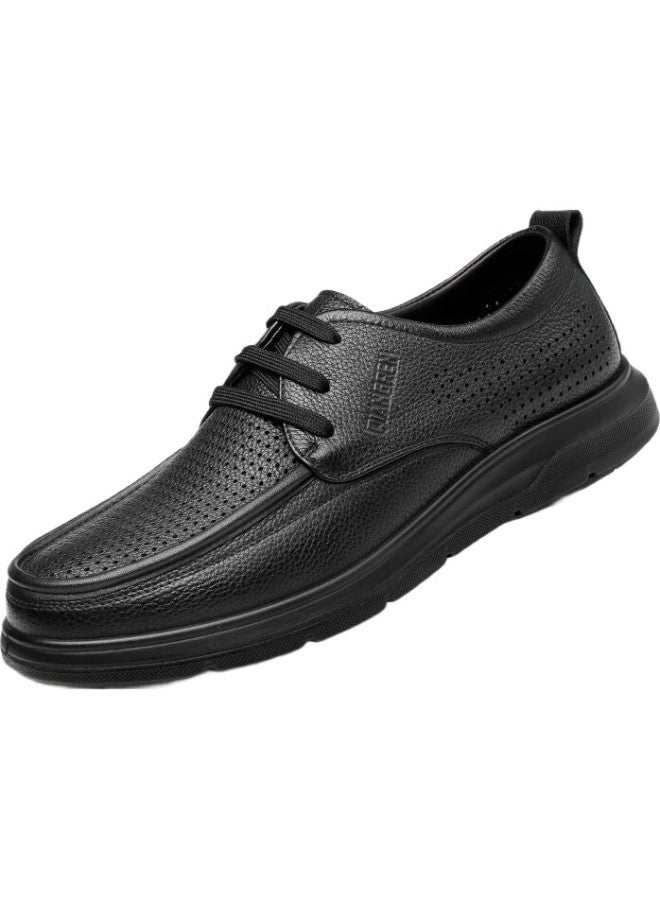 Strongman Business Leather Shoes For Men, Soft Upper And Sole, Hollow Breathable Cool Leather Shoes, Casual Men'S Sandals, Jdd351320, Black, Size 43 - Image 1