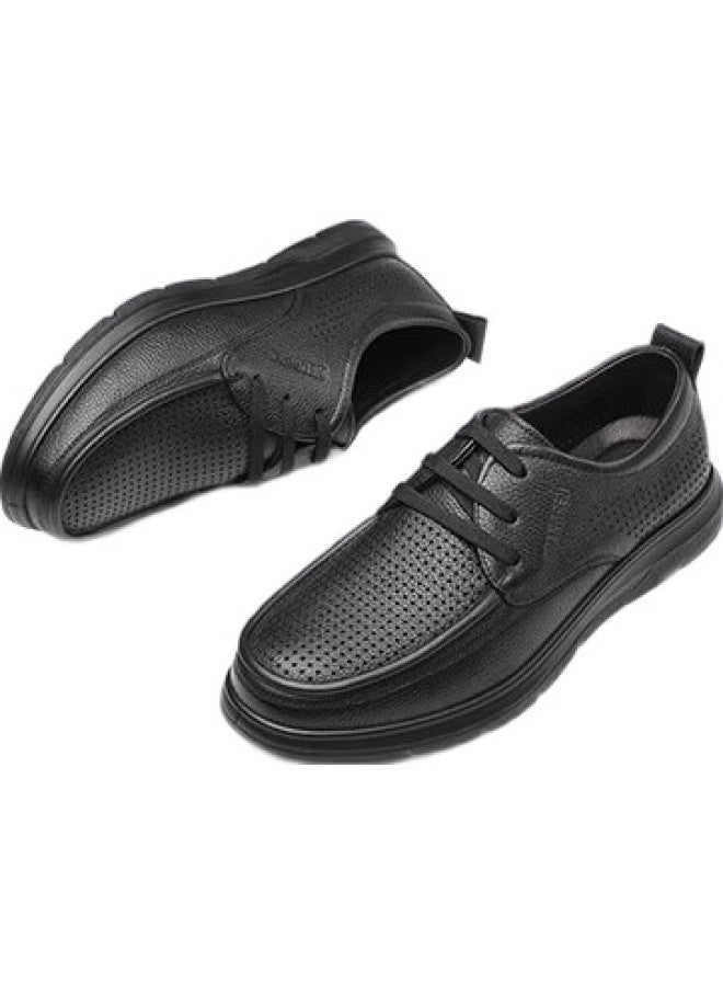 Strongman Business Leather Shoes For Men, Soft Upper And Sole, Hollow Breathable Cool Leather Shoes, Casual Men'S Sandals, Jdd351320, Black, Size 43 - Image 2