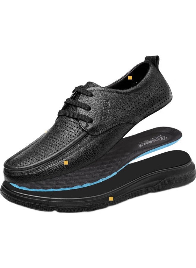 Strongman Business Leather Shoes For Men, Soft Upper And Sole, Hollow Breathable Cool Leather Shoes, Casual Men'S Sandals, Jdd351320, Black, Size 43 - Image 3