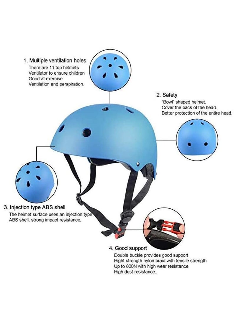 Roller skating protective gear children's helmet set of riding elbow wristband skateboard skates balance bike helmet knee pads 7 pcs - Blue  - Image 2
