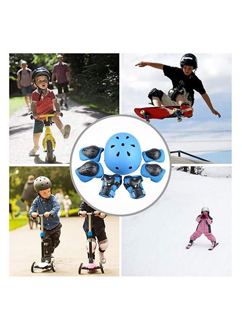 Roller skating protective gear children's helmet set of riding elbow wristband skateboard skates balance bike helmet knee pads 7 pcs - Blue  - Image 5
