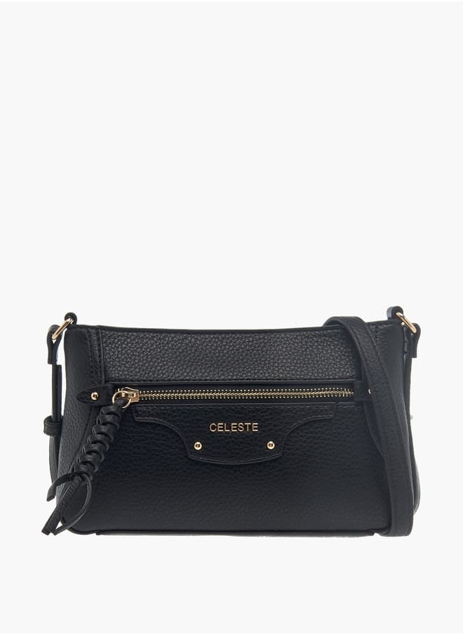 Celeste Womens Textured Crossbody Bag With Zip Closure And Braided Accent  - Image 1