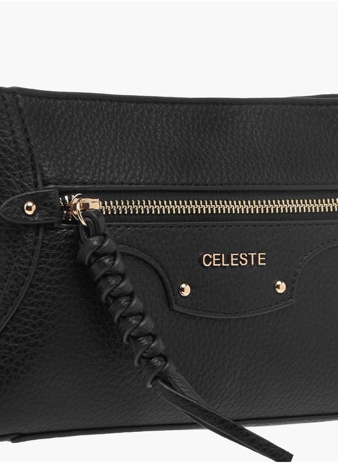 Celeste Womens Textured Crossbody Bag With Zip Closure And Braided Accent  - Image 4