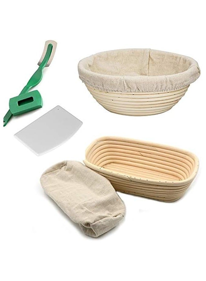 erorex Bread Proofing Basket Set - Handmade 9 Inch Round & 10 Inch Oval for Dough Rising Fermentation Baking with Dough Scraper Linen Liner Cloth Bread Lame  - Image 1