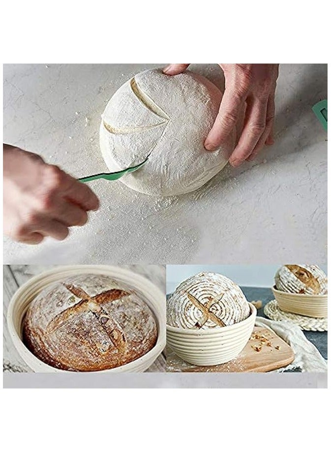 erorex Bread Proofing Basket Set - Handmade 9 Inch Round & 10 Inch Oval for Dough Rising Fermentation Baking with Dough Scraper Linen Liner Cloth Bread Lame  - Image 2