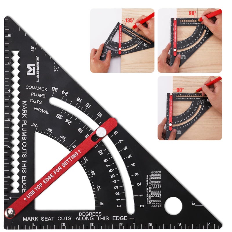 LARMEIL Carpenter Square 7 inch Woodworking Tools Adjustable Rafter Square Carpenter Tools, Combination Square Framing Square, Aluminium Carpentry Squares, Gift for Carpenters - Image 1