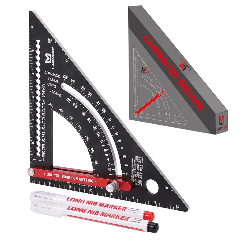 LARMEIL Carpenter Square 7 inch Woodworking Tools Adjustable Rafter Square Carpenter Tools, Combination Square Framing Square, Aluminium Carpentry Squares, Gift for Carpenters - Image 2