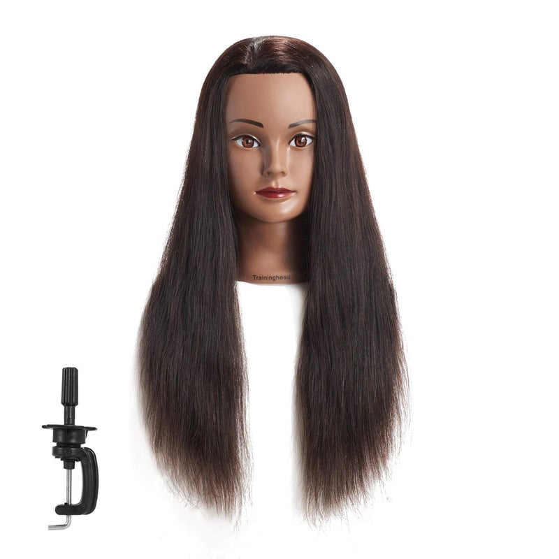 2426 100 Human hair Mannequin head Training Head Cosmetology Manikin Head Doll Head with free Clamp Black Hair