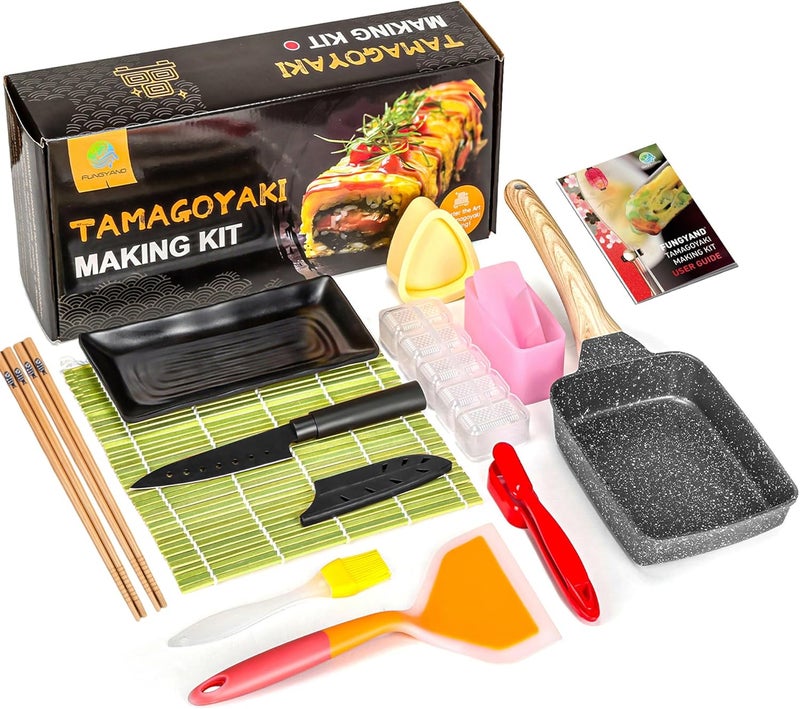 FUNGYAND Tamagoyaki Pan Set, 12-in-1 Japanese Omelette Pan with Spatula, Bamboo Mat, Knife, and Sushi Accessories - 5x7 Inches Deluxe Cookware - Image 1