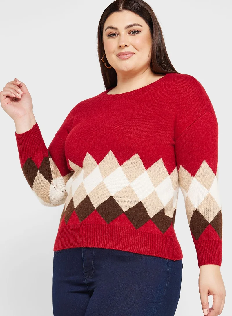 Ella Plus Printed Crew Neck Sweater