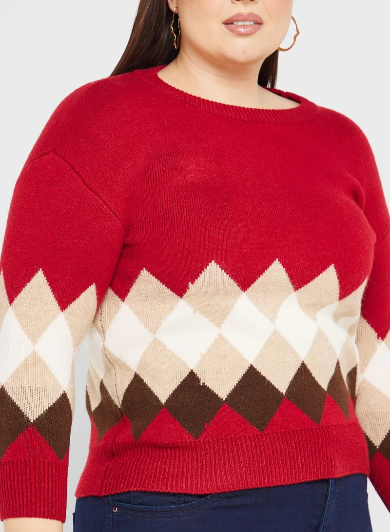 Ella Plus Printed Crew Neck Sweater