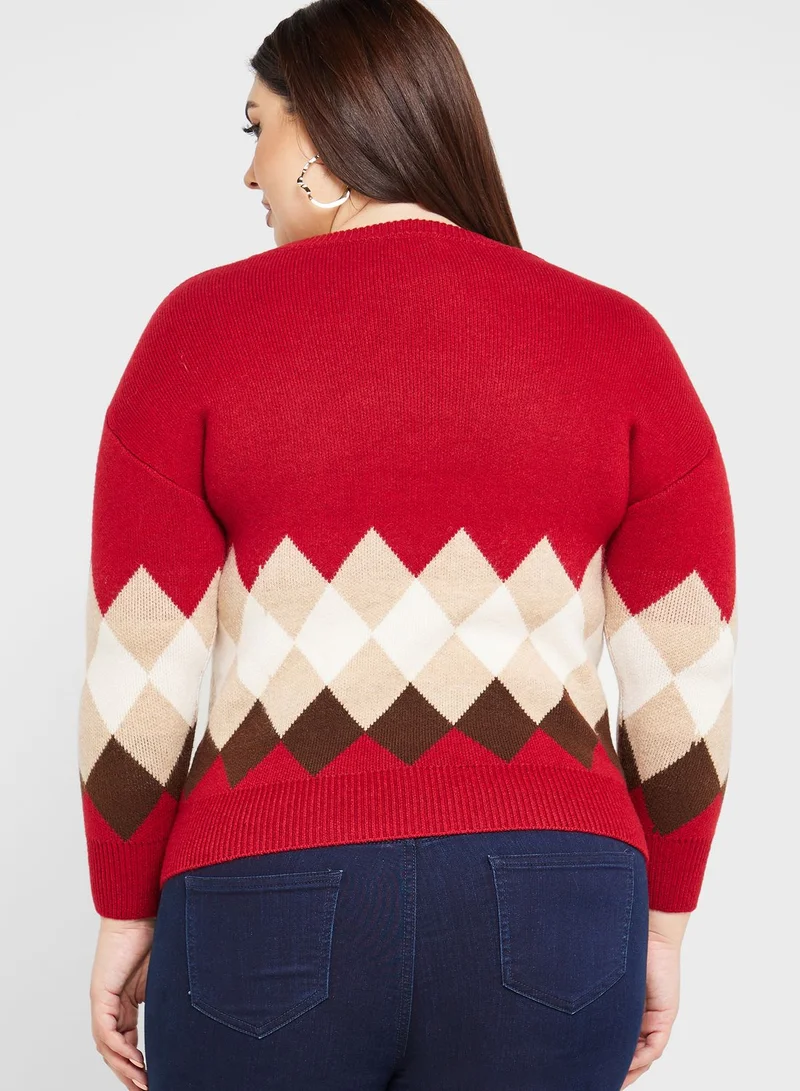 Ella Plus Printed Crew Neck Sweater