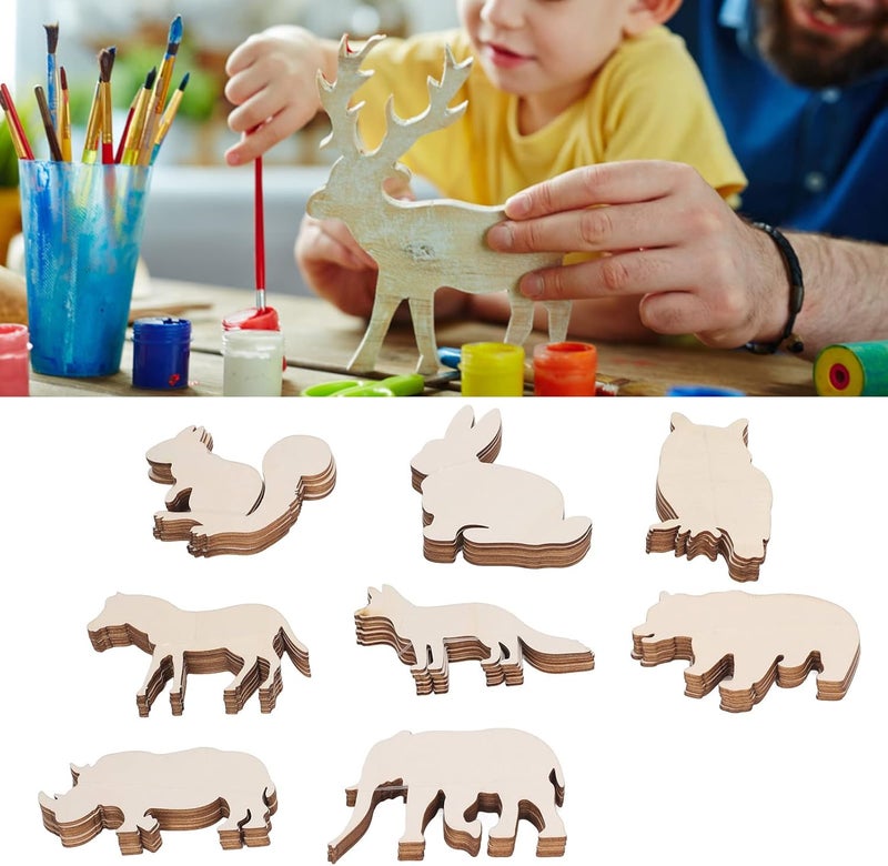 Zerodis Unfinished Blank Wooden Slices,48Pcs 8 Patterns Animal Shaped Wooden Pieces Ornaments Decorative Cartoon Wood Painted Wood Chips for Kids Hand Painted Boards - Image 2