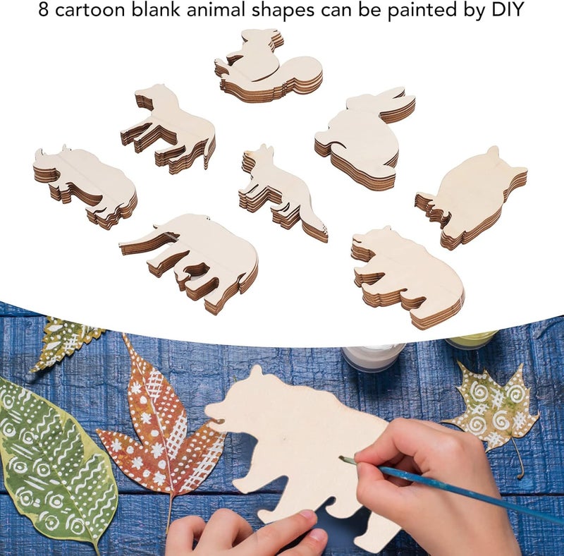 Zerodis Unfinished Blank Wooden Slices,48Pcs 8 Patterns Animal Shaped Wooden Pieces Ornaments Decorative Cartoon Wood Painted Wood Chips for Kids Hand Painted Boards - Image 5