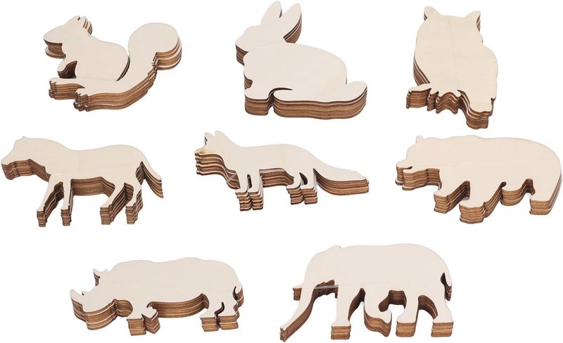 Zerodis Unfinished Blank Wooden Slices,48Pcs 8 Patterns Animal Shaped Wooden Pieces Ornaments Decorative Cartoon Wood Painted Wood Chips for Kids Hand Painted Boards - Image 1