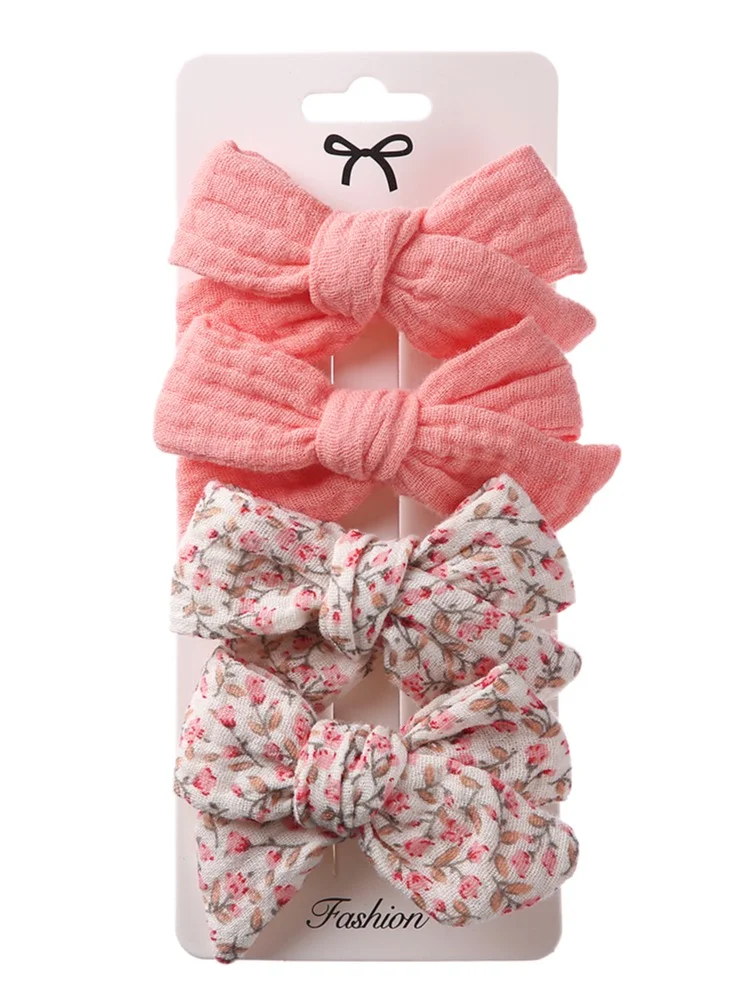 D'Daniela Adella Ribbon Bow Clip Set For Babies and Girls -  Peach & Floral Pink